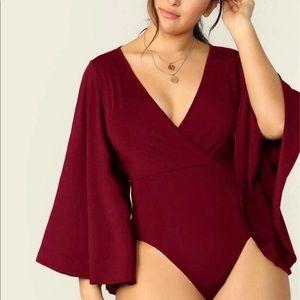 SHEIN Bell Sleeved Low Cut Bodysuit High Waisted